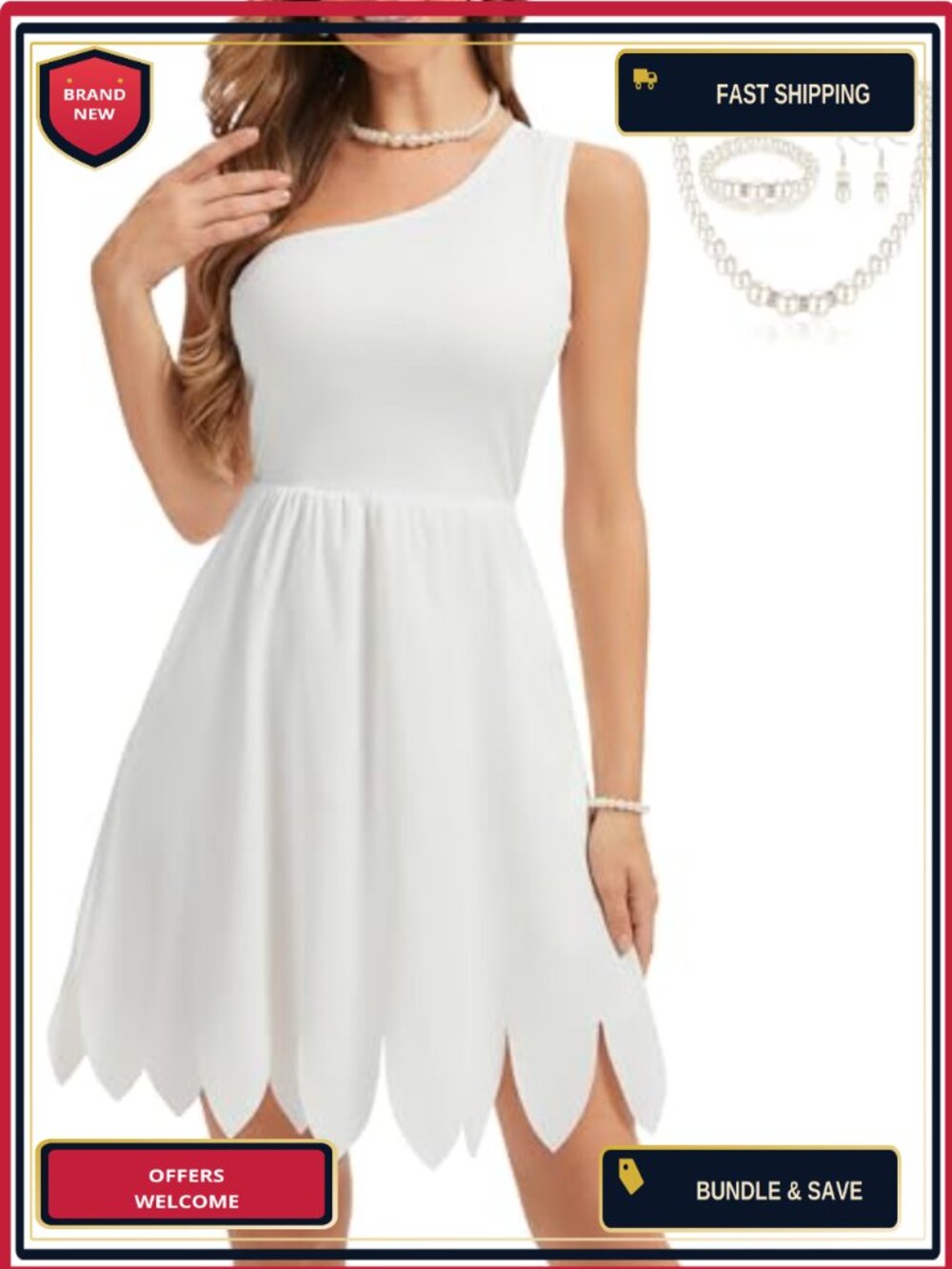 Women's Cavewoman Costume Set One Shoulder Mini Dress & Necklace Cosplay